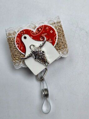 OOAK Handmade Cowgirl Bull Skull Badge Reel Cow Tag Farm Girl ID Lanyard Name